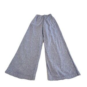 Express Linen Blend Pants Wide Leg High Rise Cropped/Ankle Pull On Blue Medium